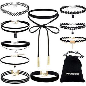 10PCS Black Velvet Choker Necklaces with‎ A Stroage Bag for Women